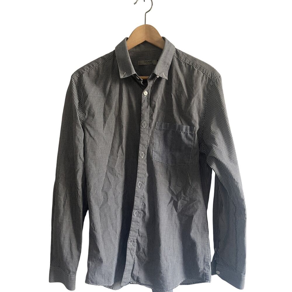 Topman gingham check long sleeve button up black and white size med